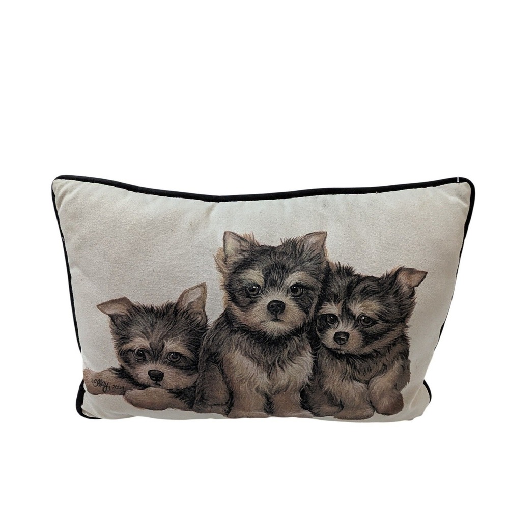 Toy Works Puppy Dog Accent Pillow Elley 2004 Art Black Cream Small Decorative